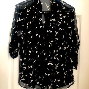 Express button down blouse with white birds